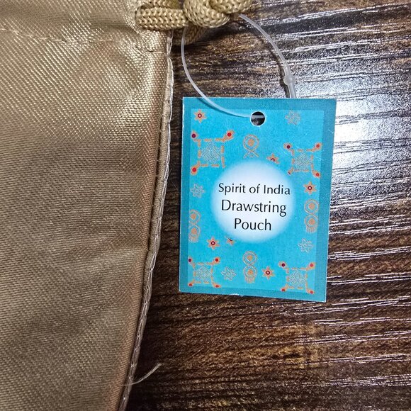 Gold Embroidered Satin Drawstring Pouch 4"x3.5" Spirit Of India Wedding Dance - Picture 4 of 7